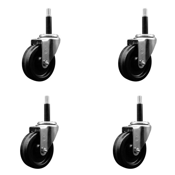 4'' SS Phenolic Wheel Swivel 3/4'' Expanding Stem Caster Set, 4PK